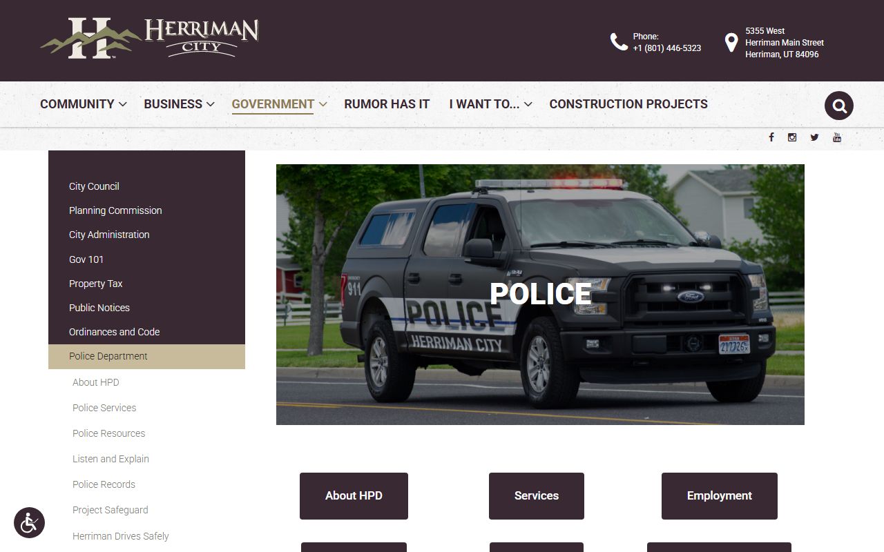 Herriman inmate population screenshot of the Herriman police department page