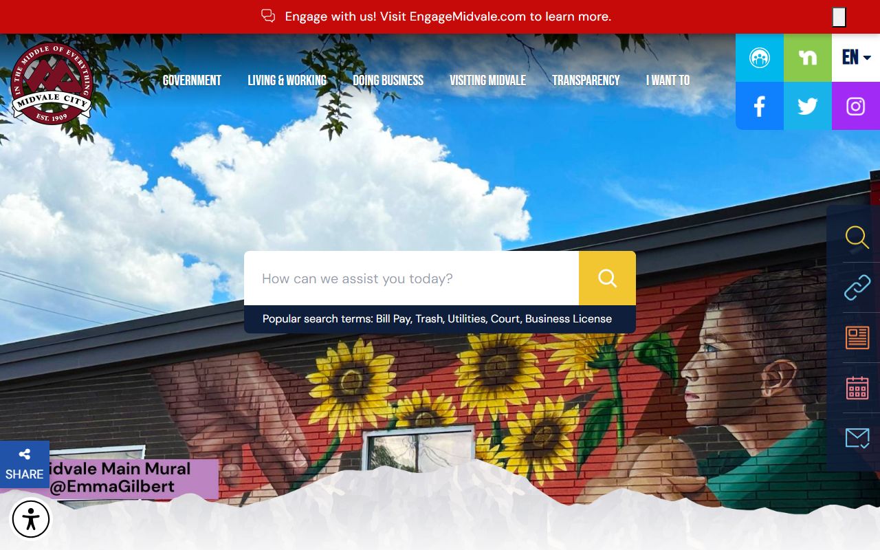 Midvale inmate population screenshot of the Midvale city homepage