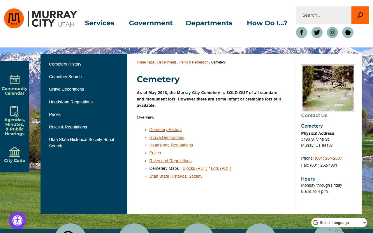 Murray inmate population screenshot of the Murray police department page