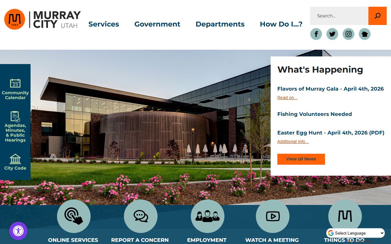 Murray inmate population screenshot of the Murray city homepage