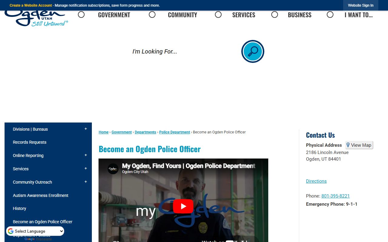 Ogden inmate population screenshot of the Ogden police department page