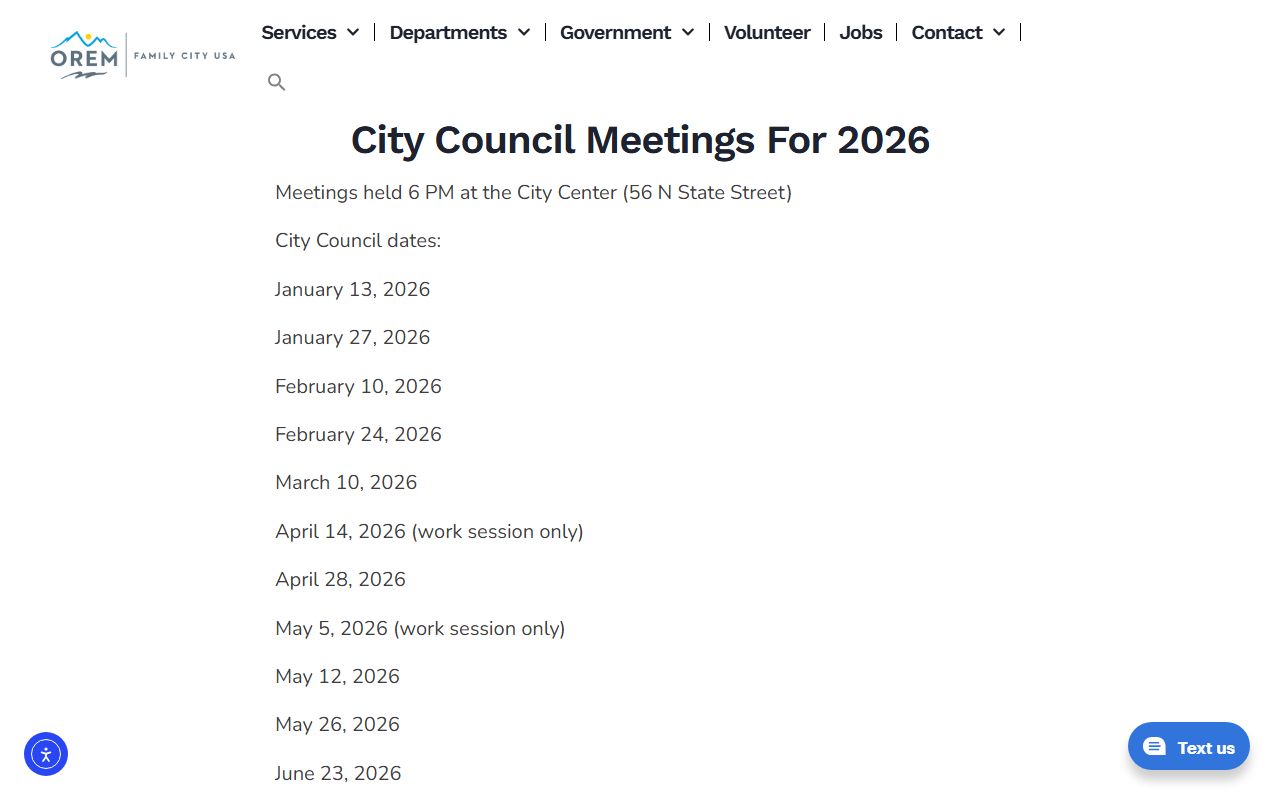 Orem inmate population screenshot of the Orem city council page