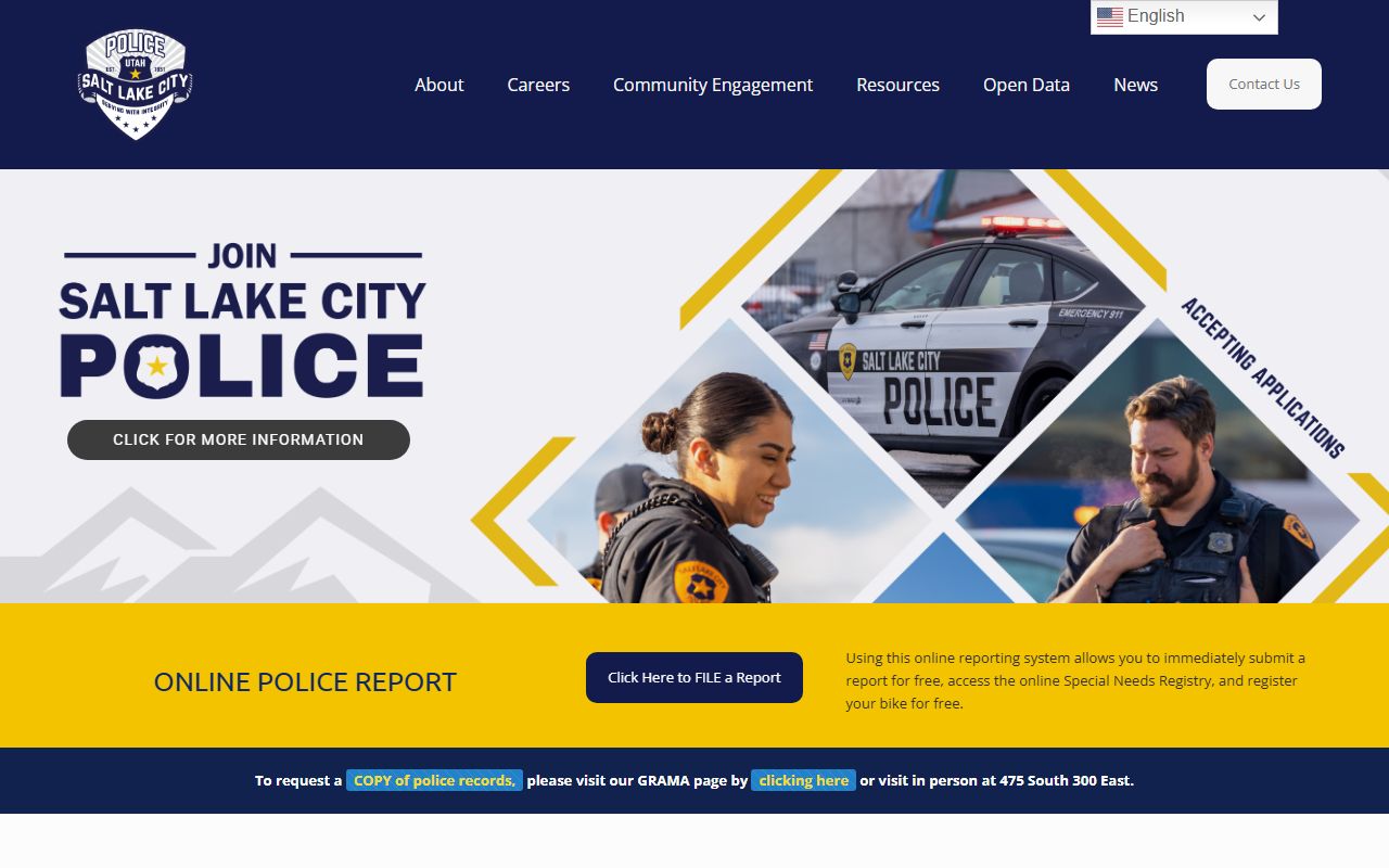 Salt Lake City inmate population screenshot of the SLCPD homepage