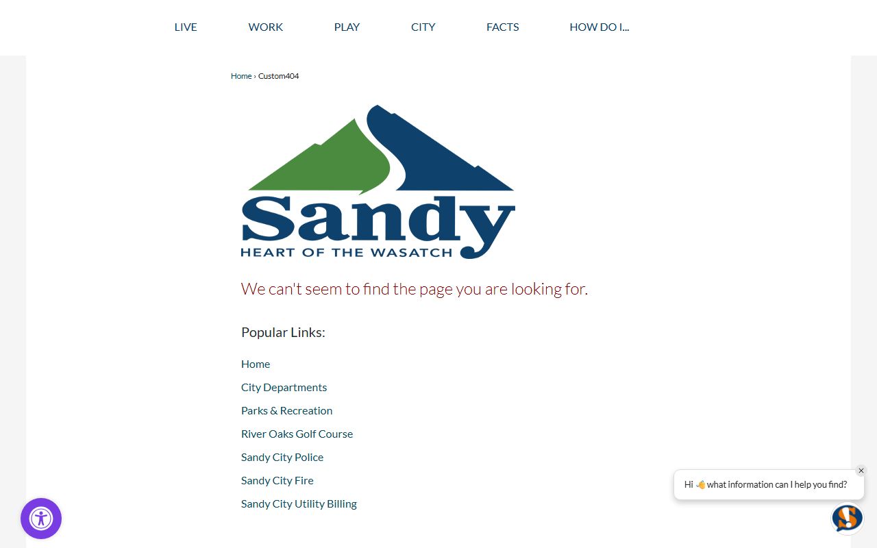 Sandy inmate population screenshot of the Sandy city government page