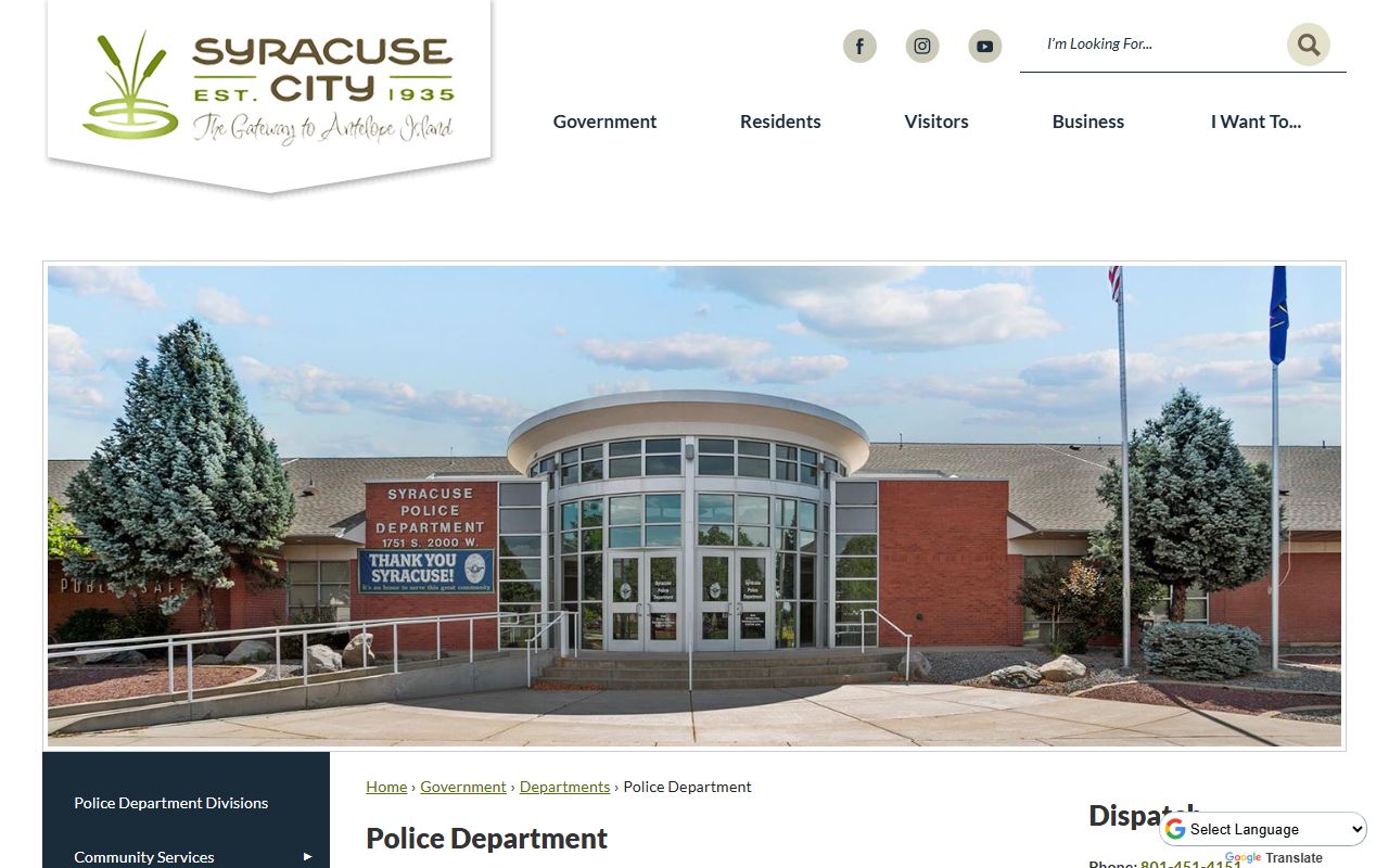 Syracuse inmate population screenshot of the Syracuse police department page