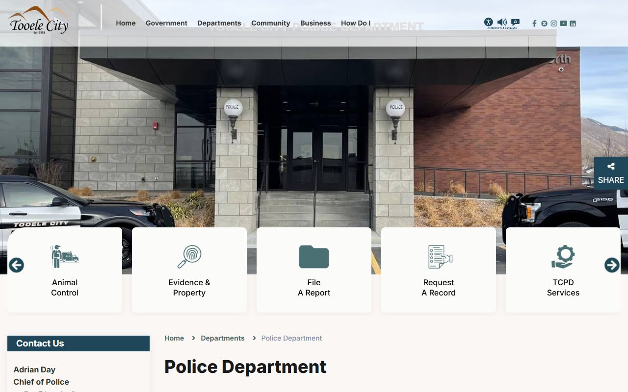 Tooele inmate population screenshot of the Tooele police department page