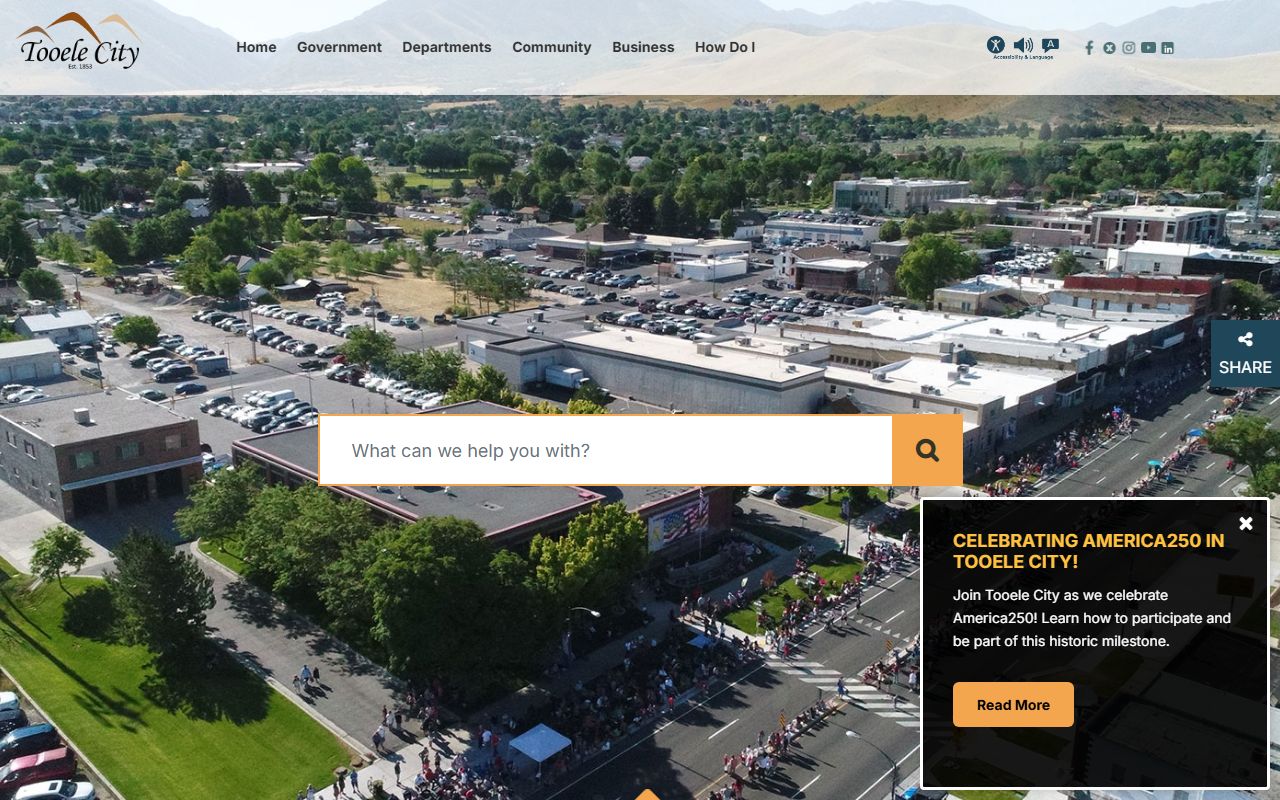 Tooele inmate population screenshot of the Tooele city homepage