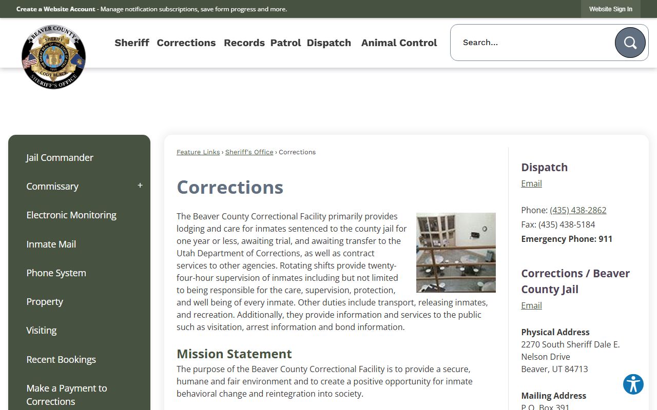Beaver County inmate population corrections division page