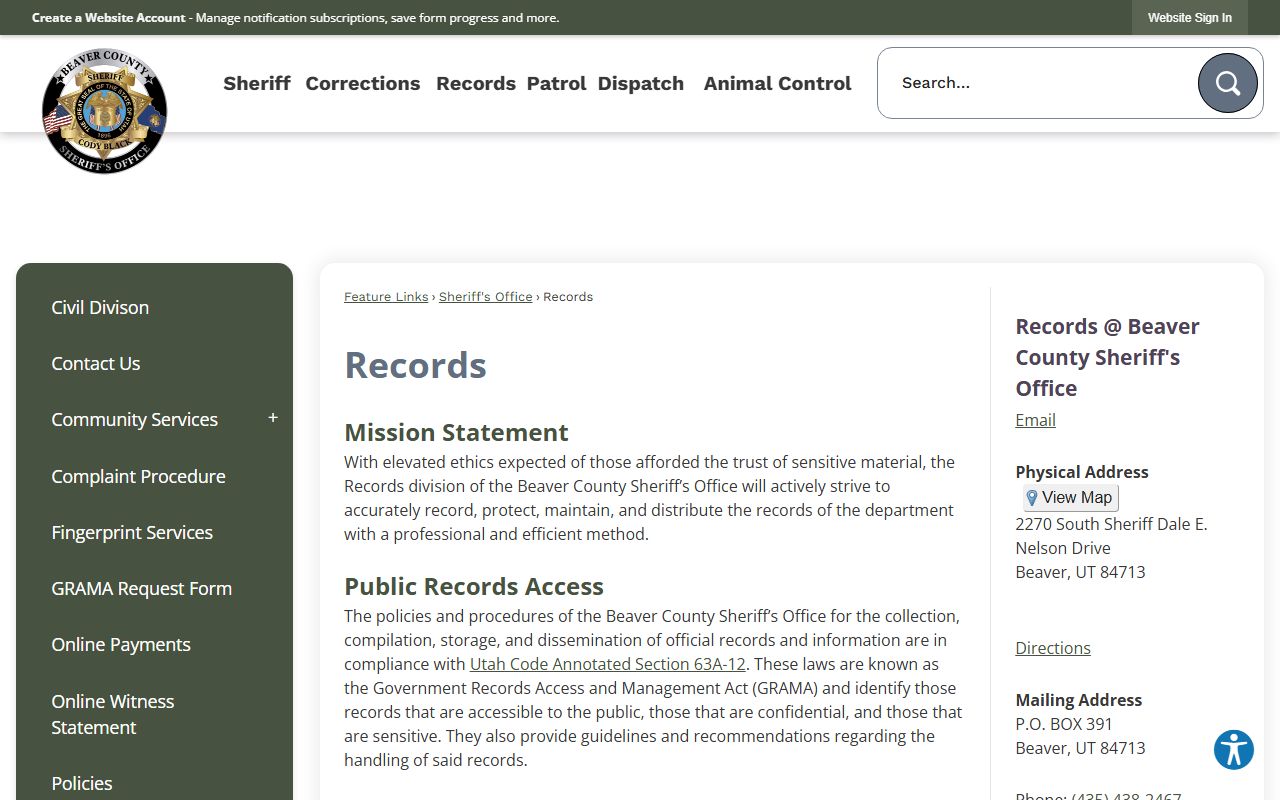 Beaver County inmate population records division page