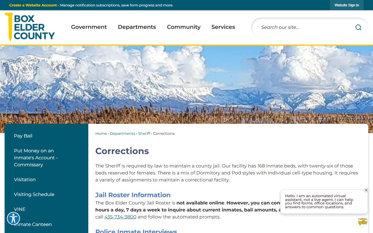 Box Elder County inmate population corrections division page