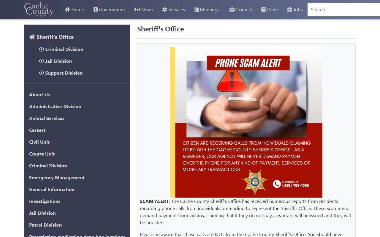 Cache County inmate population sheriff office page