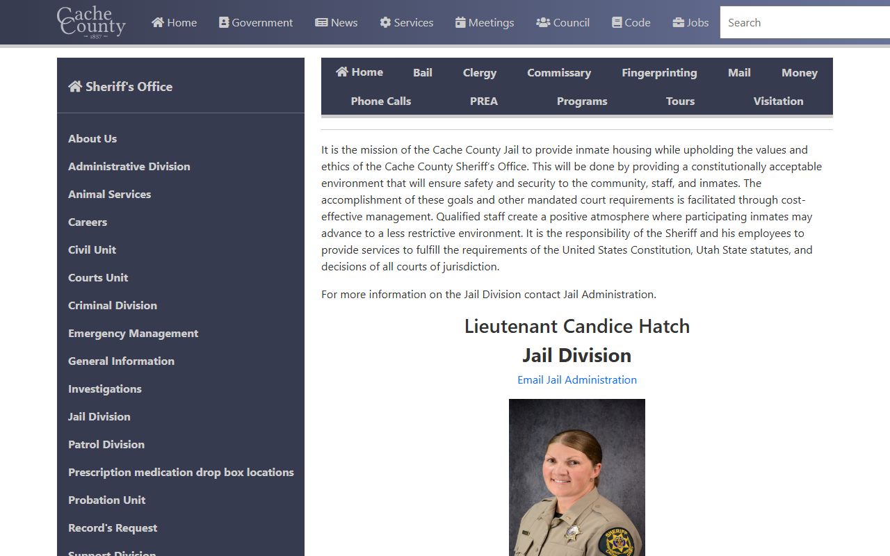 Cache County inmate population jail division page