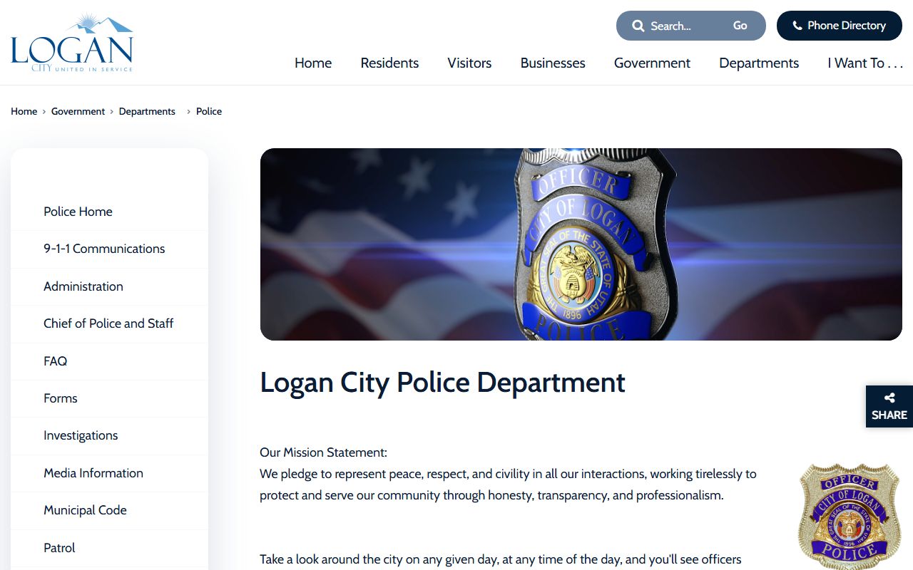 Cache County inmate population Logan City Police page