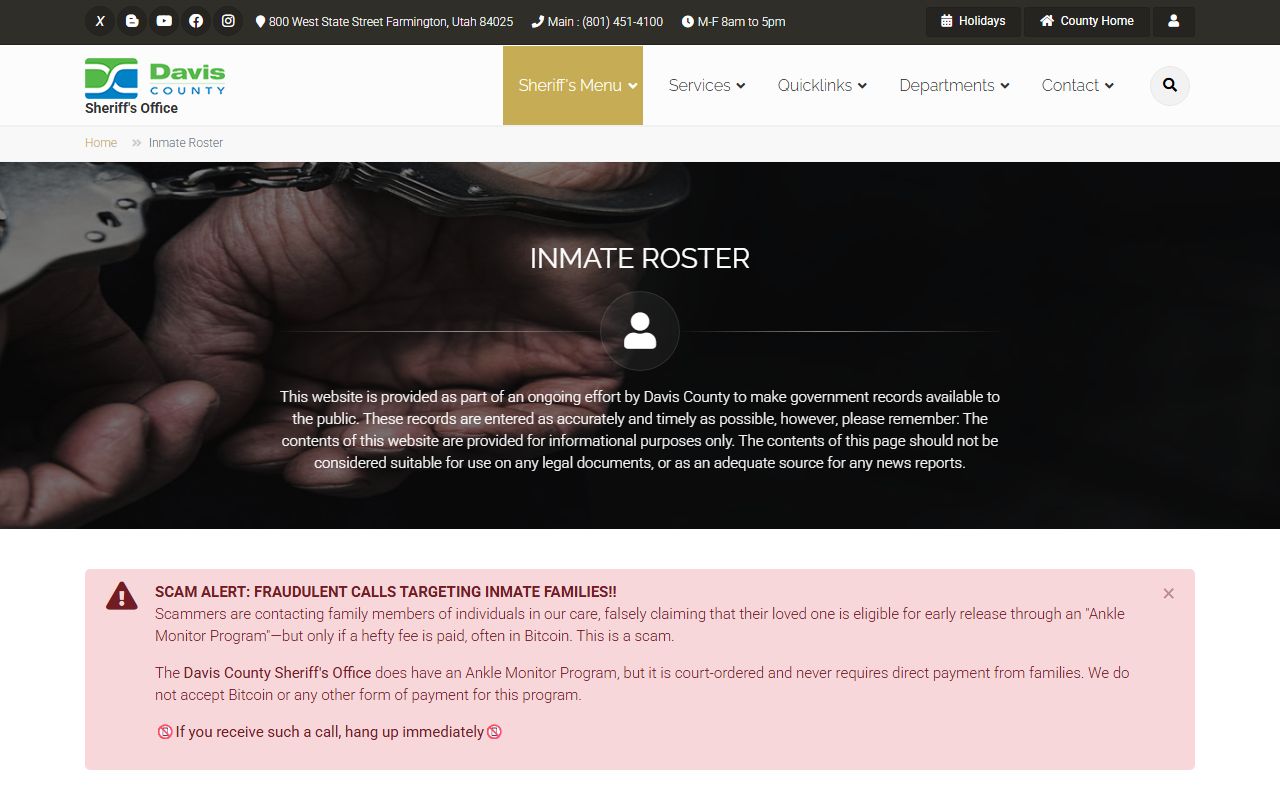 Bountiful inmate population Davis County inmate roster