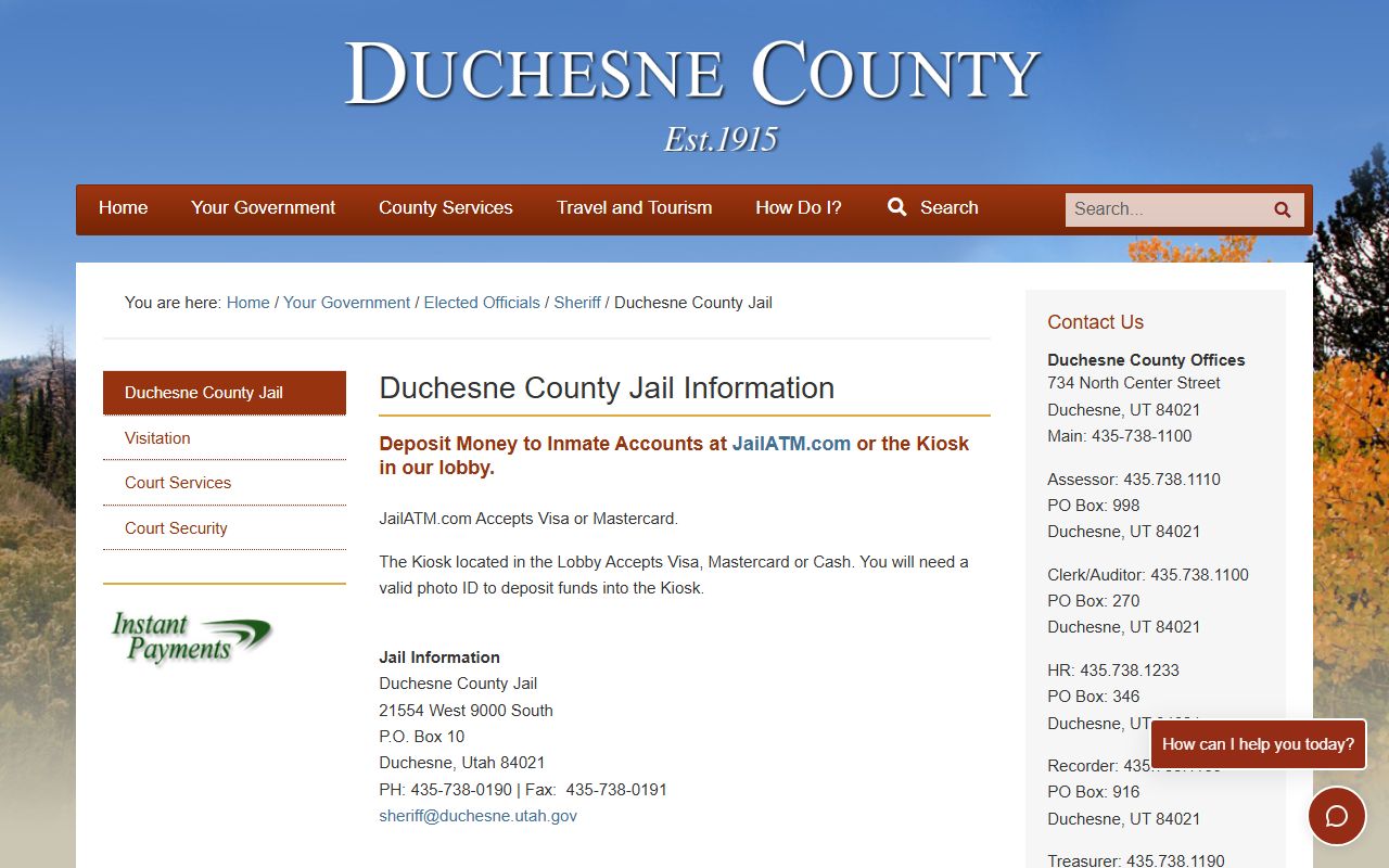 Duchesne County inmate population jail information screenshot