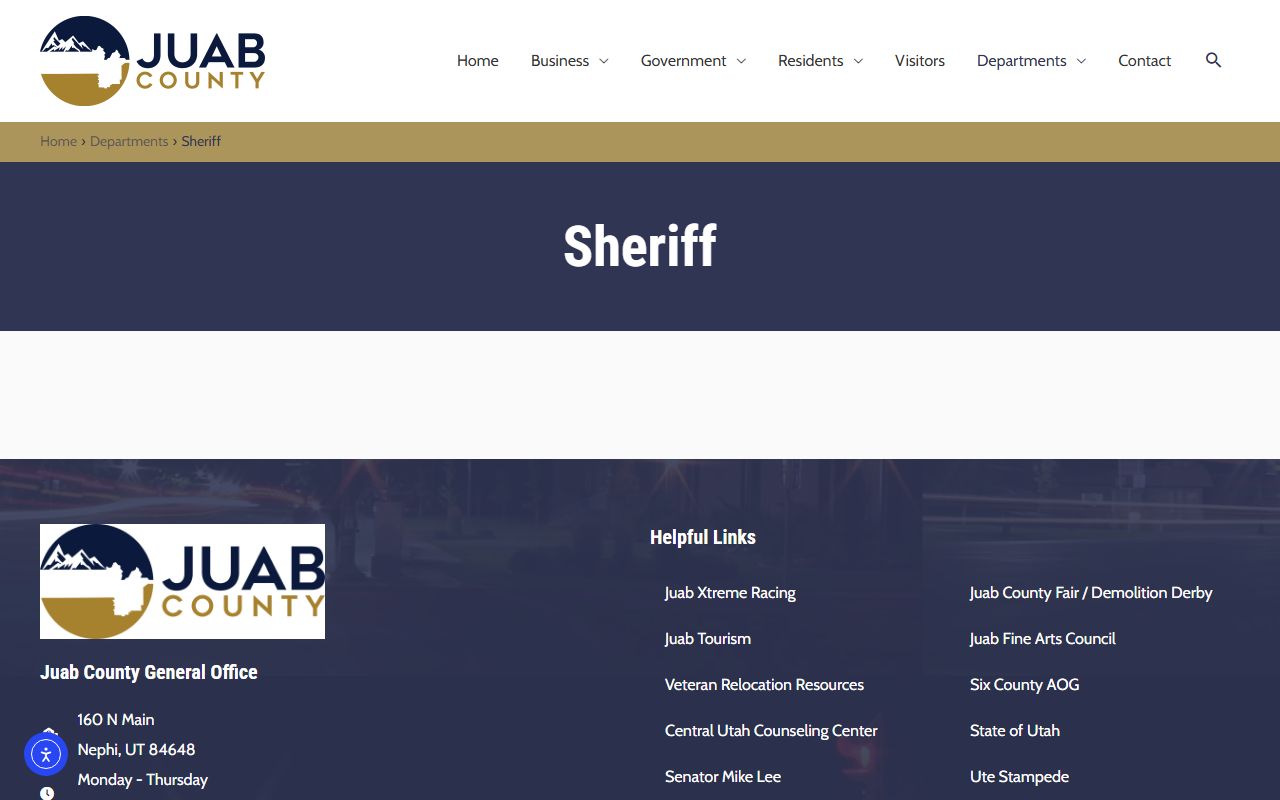 Juab County inmate population sheriff office screenshot