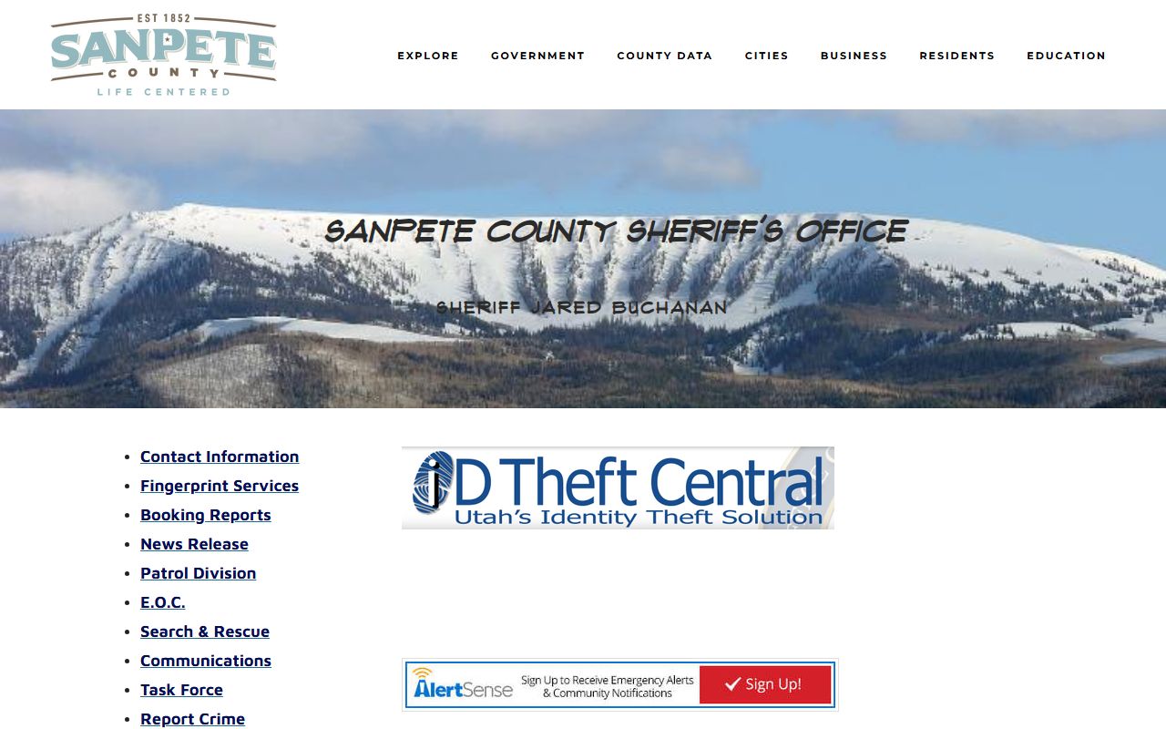 Sanpete County inmate population sheriff office screenshot
