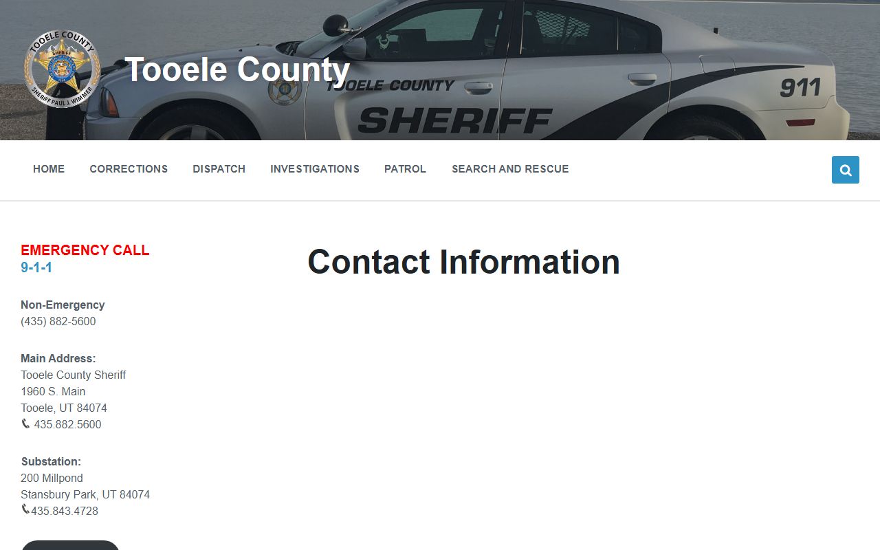 Tooele County inmate population contact information page for sheriff records
