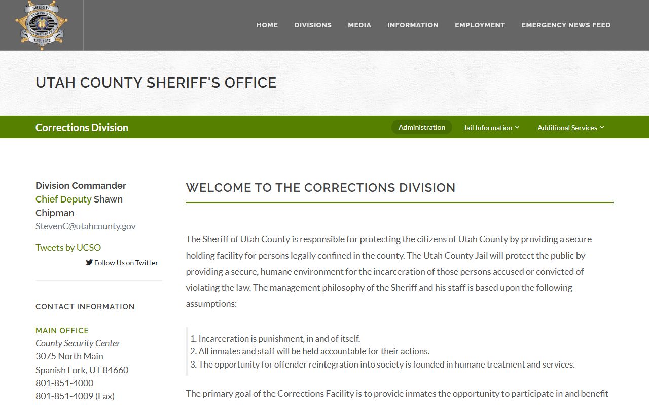 Utah County inmate population page for the corrections division