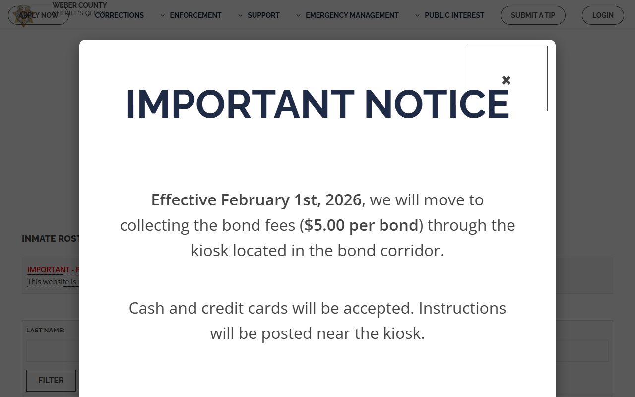Roy inmate population screenshot of the Weber County inmate roster page