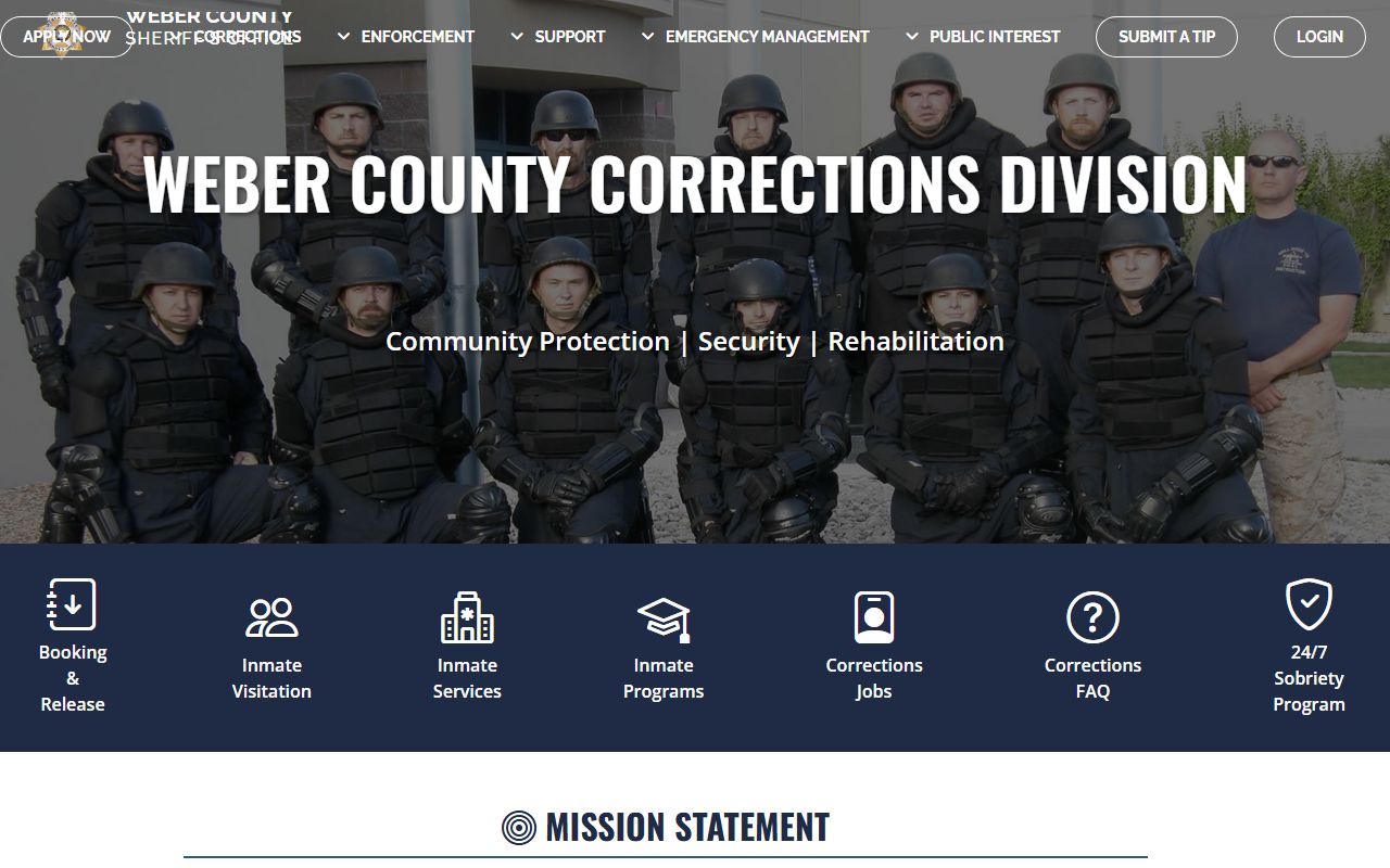 Weber County inmate population page for the corrections division