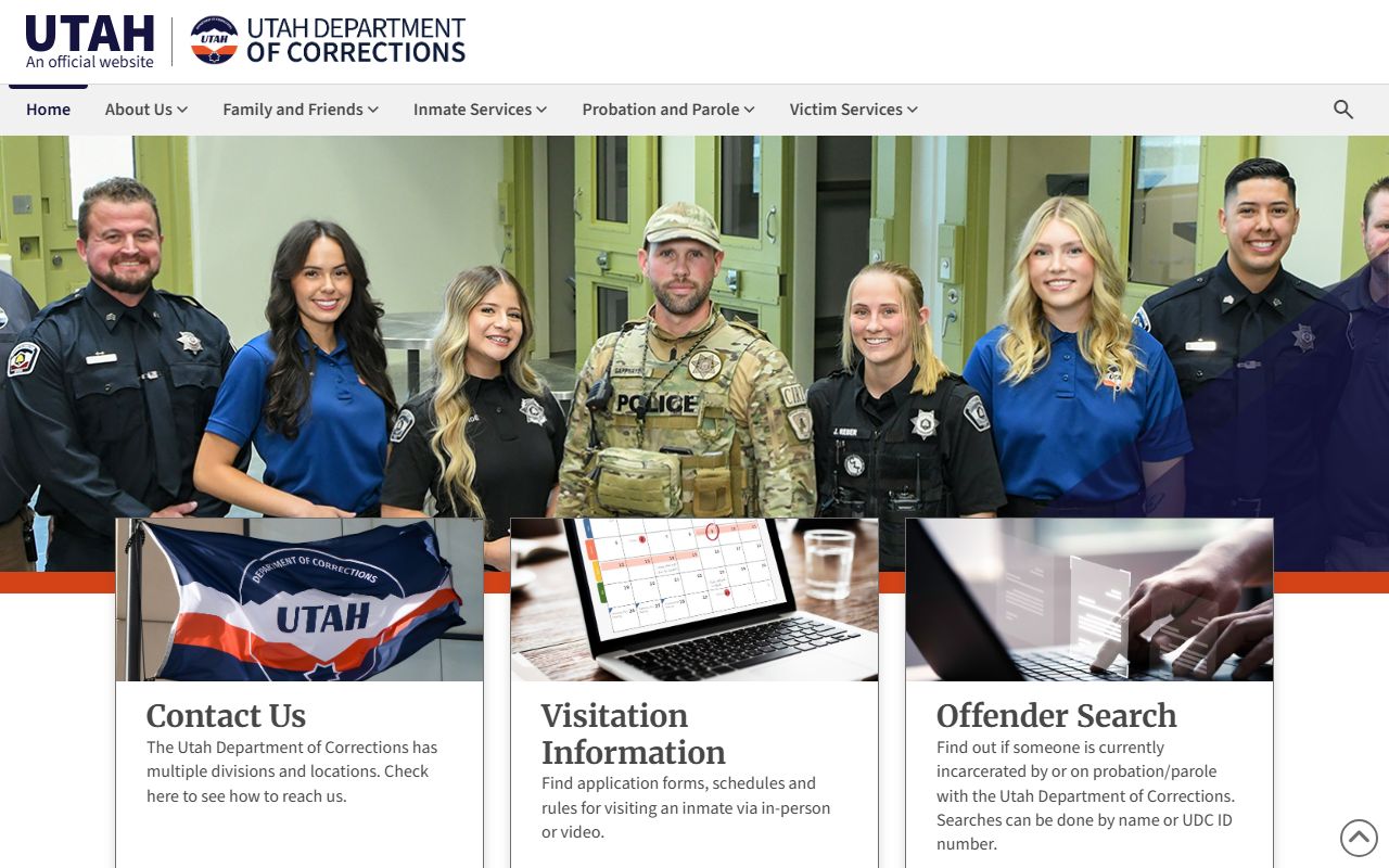 Utah inmate population screenshot of the Utah Department of Corrections homepage
