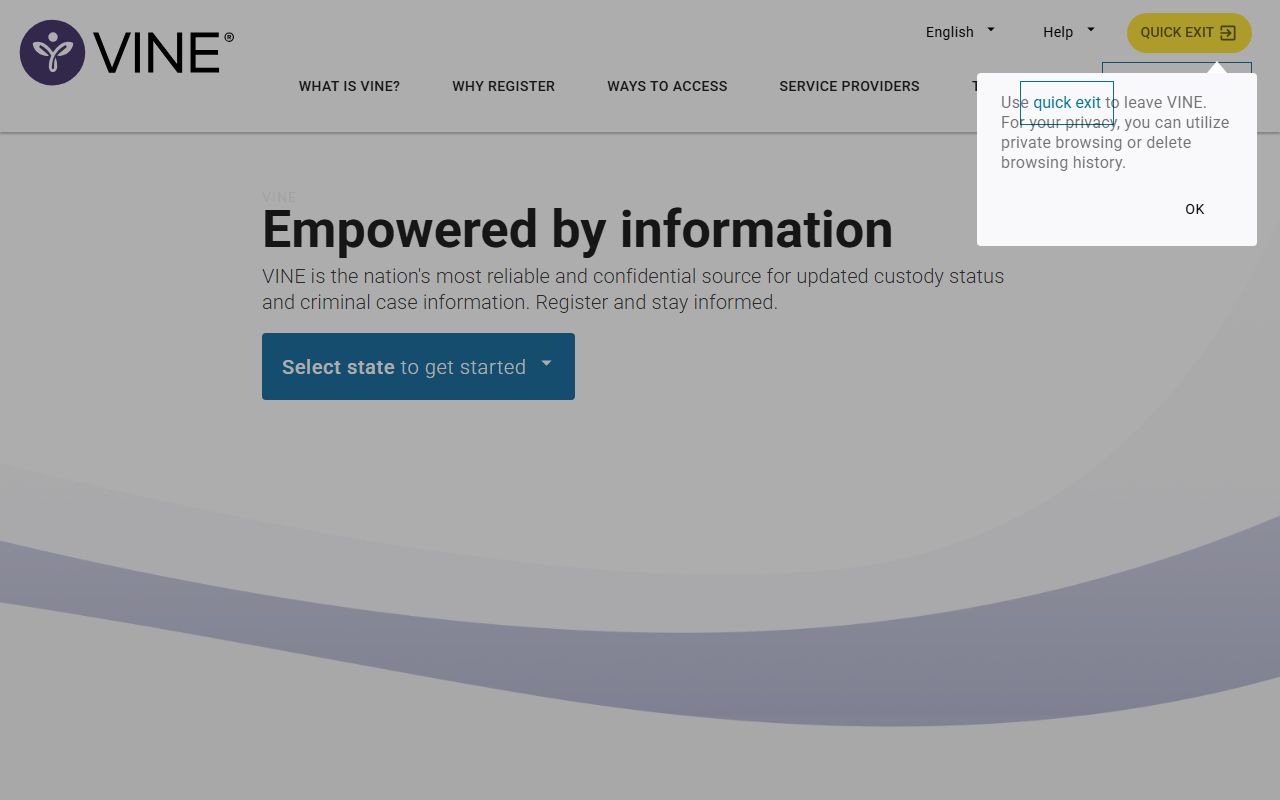 Utah inmate population screenshot of the VINELink notification system